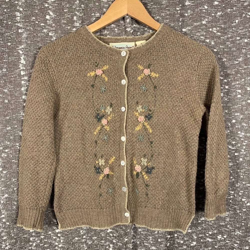 Vintage Reference Point Knit Cardigan Sweater Embroidered Floral Women's Small